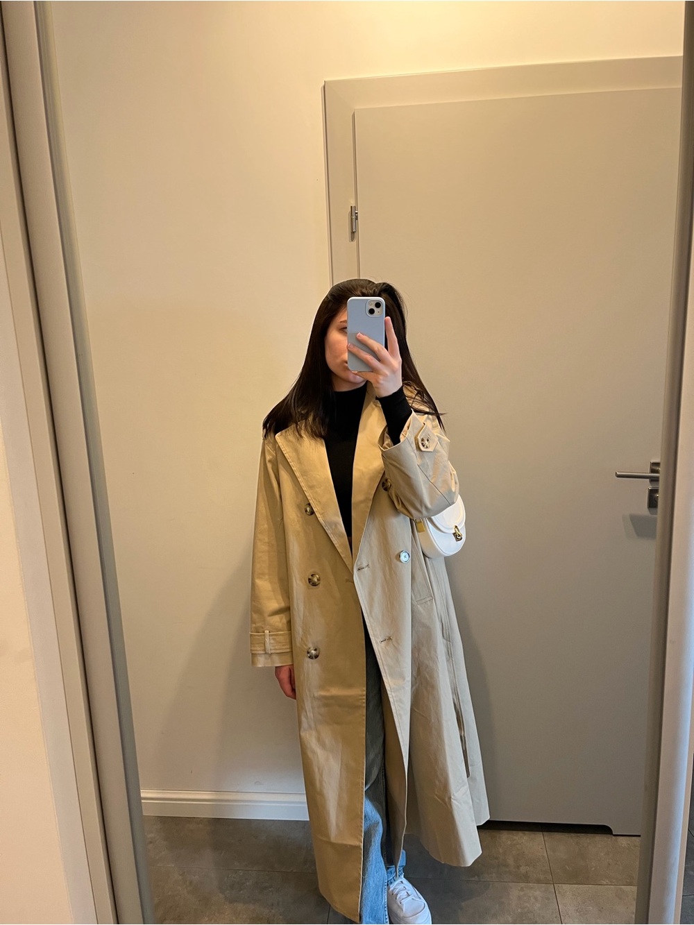 Reserved Beige Double-Breasted Trench Coat